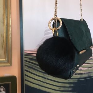 Brand new faux vegan fur pom keychain black